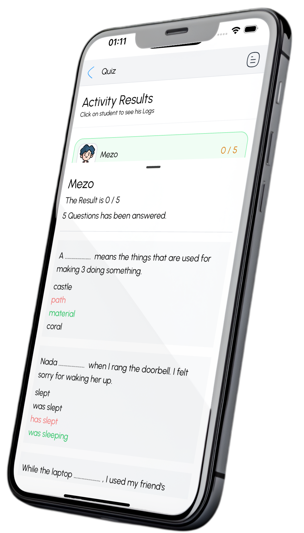 Student Results Mobile View